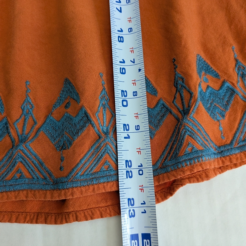 Umgee Burnt Orange and Blue Embroidery Boho Shirt - Picture 7 of 13